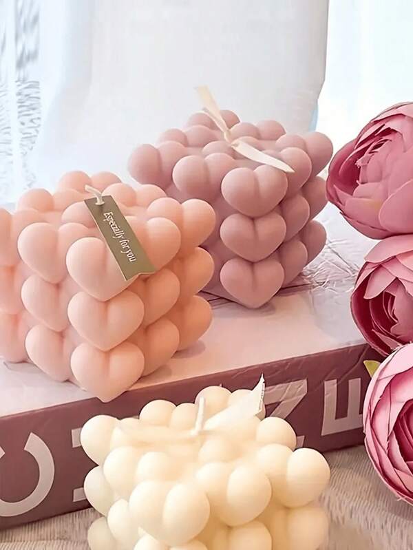 1Pc New Love Cube Shaped Candle Valentine's Day Creative Gift Heart Shaped Cube Festival Aromatherapy Gift Styling Candle Party Photography Prop