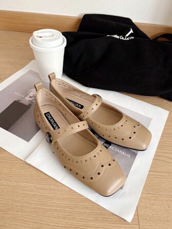 复古玛丽珍鞋女士，方头低帮软平底鞋适合连衣裙，女士加大码鞋（尺码 41-43）