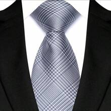 GOADAFOO Cravatta di lusso da uomo da 8 cm, colore grigio argento, con puntini, righe e tinta unita, cravatta damascata intessuta per uomo, sposo, affari, matrimonio e festa