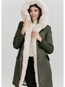 Cappotto lungo di moda da donna con fodera in pelliccia e colletto a revers