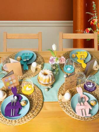 12 pezzi Set decorazione stoviglie per feste di Pasqua, decorazione tavola a tema coniglio