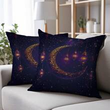 1 st 17,7*17,7in (45*45cm) [Enkelzijdige print] Ramadan Kareem Paars Glanzend Maanpatroon Sierkussenhoes, Zachte Pluche Kussensloop Voor Thuis, Bank, Slaapkamer, Autodecoratie, Geschikt Voor Dagelijks Gebruik Of High-End Minimalistische Stijl, Eid Mubarak