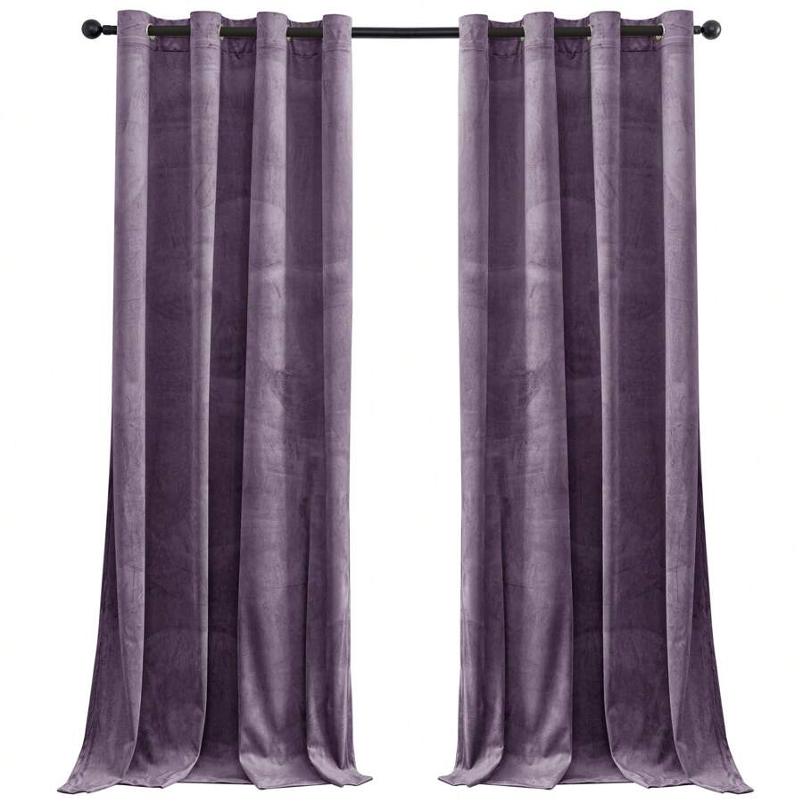 CYCMACO 2 Piece Velvet Indoor Curtains, Modern Bedroom Blackout Curtains With Eyelets, Cold Insulating Thermal Curtain For Living Room Lounge Children's Room - 淡紫色 - 查看 1