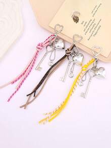 Llavero con colgante de corazón, accesorios para llaves con cordón trenzado de colores múltiples, artículos creativos, colgante de corazón de metal, llavero de equipaje, accesorios para cordones, colgante con borla y hebilla con forma de corazón, colgante para teléfono móvil