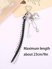 Llavero con colgante de corazón, accesorios para llaves con cordón trenzado de colores múltiples, artículos creativos, colgante de corazón de metal, llavero de equipaje, accesorios para cordones, colgante con borla y hebilla con forma de corazón, colgante para teléfono móvil