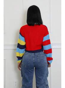 Fashionable Casual Colorful Letter Knitted Button Up Short Cardigans, Women Knit Sweater Suitable For Daily Commute, Embroidered Letter Design - Red - View 4