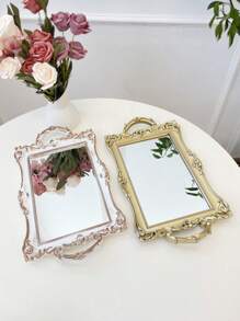 1 件玻璃镜面烘焙蛋糕架、珠宝和化妆品储物托盘、客厅和卧室装饰 - 彩色 - 查看 11