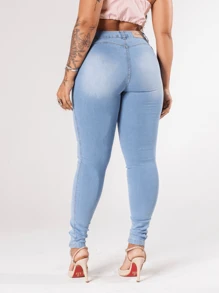 Women Jeans - 淺色水洗藍 - 查看 1