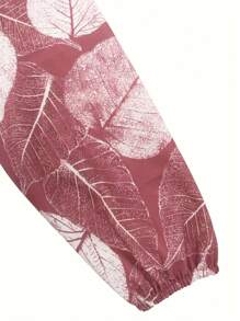 Front Lace-Up Long Sleeve Casual Plant Print Loose Simple Dress, Modest