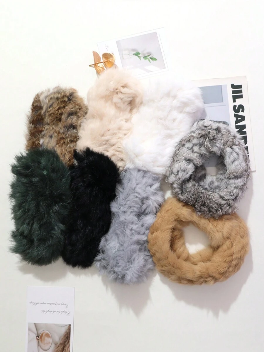 Autumn/Winter Women's Rabbit Fur Plush Elastic Headband, Warm, Korean Fashion, Travel, Street Style, Thick Fluffy Hat Headwear