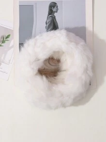 Autumn/Winter Women's Rabbit Fur Plush Elastic Headband, Warm, Korean Fashion, Travel, Street Style, Thick Fluffy Hat Headwear