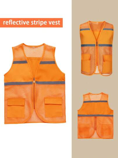 反光条背心，透气网眼背心，志愿者背心，带反光条的反光背心，建筑/园林/环卫工人/背心，公共服务活动/清洁制服/送货骑手背心，男女通用，夏季