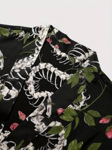 Plus Size New Men's Short Sleeve Sleepwear Bathrobe - Black - View 3