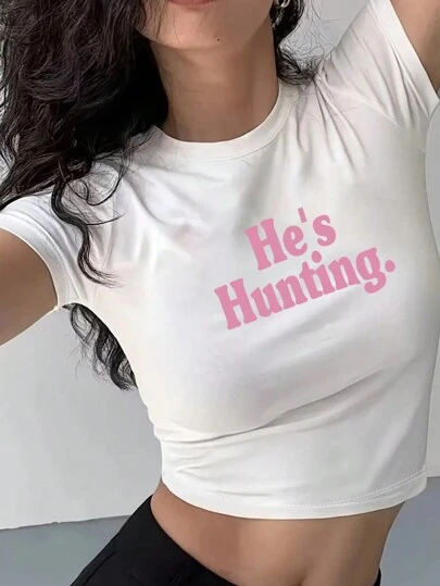 Street Style Casual Slogan Print Cropped T-Shirt
