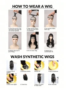 NAMM 新款时尚亮点黑绿色分层假发女士中长直发带刘海合成耐热纤维服装假发适合女孩日常角色扮演派对使用 20 英寸