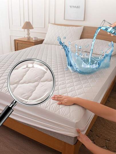 1 buc. Cearșaf cu elastic impermeabil, lenjerie de pat, cearșaf cu elastic, husă de saltea, lenjerie de pat pentru dormitor moale și confortabilă, protecție pentru saltea în culoare uni, lenjerie de pat pentru dormitor, cearșaf cu elastic matlasat respirabil cu buzunar adânc, potrivit pentru paturi Twin, Full, Queen, King Size, protecție împotriva prafului, nu include pernă și față de pernă, lavabil la mașină, cadou de lenjerie de pat, alb