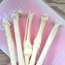 5 支混合创意圆珠笔，新奇骨头形文具用品，学生奖品，逼真的骨头设计圆珠笔，带蓝色墨水 - 藍色 - 查看 3