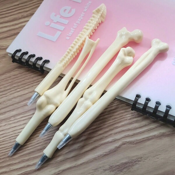 5pcs Mixed Style Bone Shaped Ballpoint Pens, Realistic Design, Office & School Supplies, Student Prizes, Blue Ink Back To School