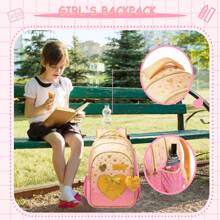 3 件装花布丝带蝴蝶结系列女童背包背包套装儿童背包午餐袋和铅笔袋适合旅行野餐学习送给孩子的最佳礼物