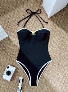 Swobodny, wakacyjny, spaghetti z ramiączkami, czarno-biały kontrast, przezroczysty, seksowny, damski, jednoczęściowy strój na lato