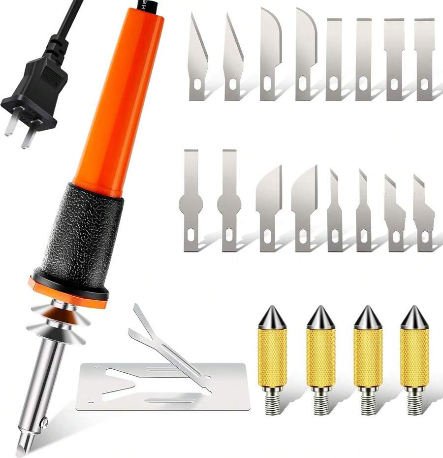 Electric Hot Knife Cutter Kit, Includes Multi-Purpose Hot Knife Plastic Cutter (With 16 Blades, 4 Holders, Metal Base), Hot Knife Foam Cutter For Flexible Thin Plastic Foam Templates - Orange - View 1