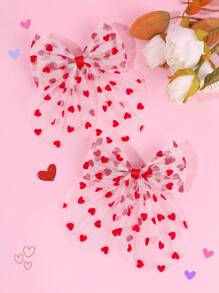 2/4 chiếc nơ cài tóc lưới màu trắng cho bé gái, kẹp tóc nơ trái tim, kẹp tóc nơ họa tiết trái tim màu đỏ có đuôi, kẹp tóc trang nhã cho ngày lễ tình nhân, phụ kiện đội đầu cho bé gái trong tiệc ngày lễ - Nhiều màu - Xem 3