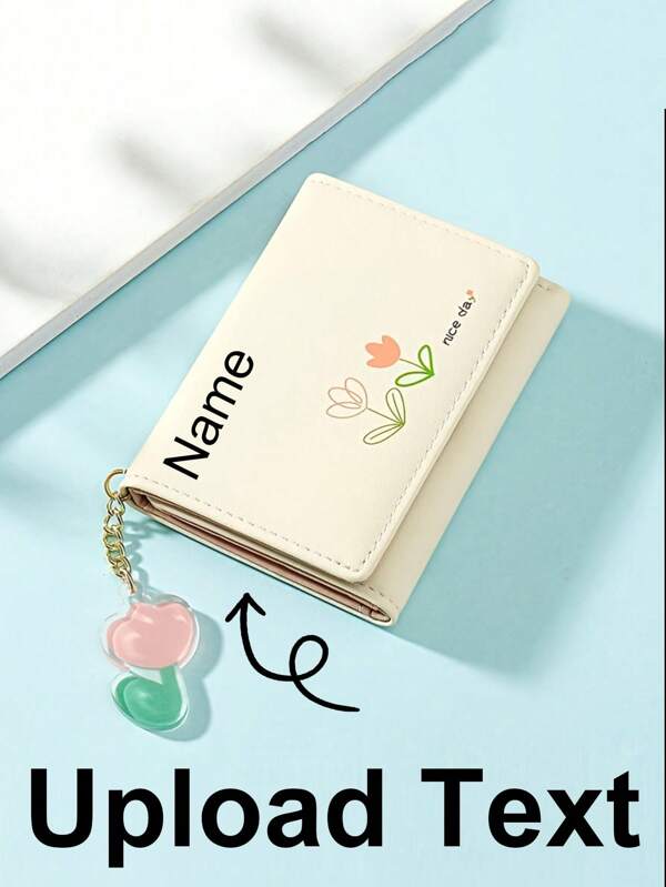 1 peça Carteira compacta dobrável tripla com estampa floral fofa de desenho animado, vários compartimentos para cartões e bolso para moedas, bolsa para meninas, presente exclusivo adequado para aniversário, volta às aulas e presente personalizado de ano novo, ideias para presentes de inverno para meninos e meninas, dia dos namorados