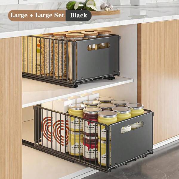 Organisateur de placard extractible, 1 pièce/2 pièces, tiroirs de cuisine extensibles, panier de rangement robuste avec Film adhésif, support de rangement sous l'évier pour salle de bain
