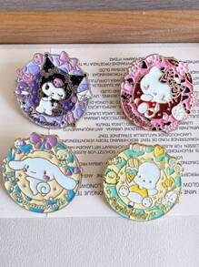 4pcs Sanrio Hello Kitty Kuromi Cinnamoroll Brooch Cute Enamel Cartoon Lapel Clothing Jacket Hat Hat Backpack Decoration, Stainless Steel, No Gemstones Valentines