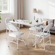 Ataucjin Folding Table,Folding Tables Indoor Outdoor Dining Table,Portable Folding Rectangle Card Table With Sturdy Metal Frame,PU Leather Upholstered Foldable Table,For Dining Room,Living Room,Office,Camping(Only Table) - 灰色 - 查看 5