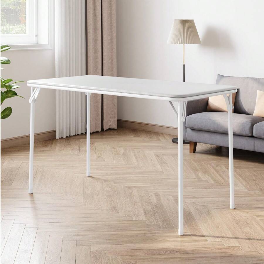 Ataucjin Folding Table,Folding Tables Indoor Outdoor Dining Table,Portable Folding Rectangle Card Table With Sturdy Metal Frame,PU Leather Upholstered Foldable Table,For Dining Room,Living Room,Office,Camping(Only Table) - 灰色 - 查看 1