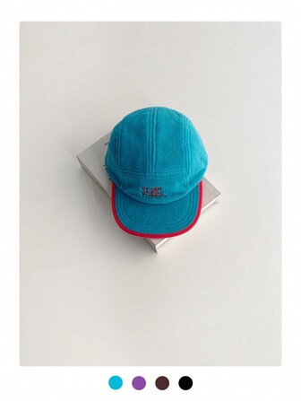 Soft Crown 复古字母刺绣棒球帽，五片式多色拼接帽，女式街头风格羊毛棒球帽，男女通用秋冬撞色平檐棒球帽，小众品牌保暖羊毛五片式帽子