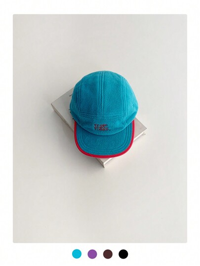 Soft Crown 复古字母刺绣棒球帽，五片式多色拼接帽，女式街头风格羊毛棒球帽，男女通用秋冬撞色平檐棒球帽，小众品牌保暖羊毛五片式帽子