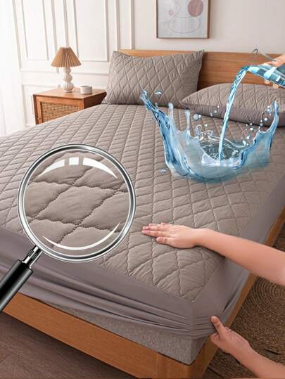 1pc Waterproof Bed Sheets, Bedding, Fitted Sheet, Mattress Cover, Bed Cover, Soft And Comfortable Bedding For Bedroom, Solid Color Matress Proctector, Bedroom Bedding, Deep Pocket Cooling Breathable Quilted Fitted Sheet , Fitted Bottom Sheet For Twin, Full, King, Queen Size, Dust-Proof Protection, Pillow And Pillowcase Not Included , Machine Washable, Independence Day Bedding, Bedding Gifts, Machine Washable