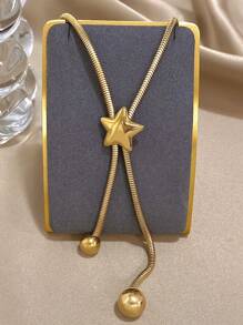 1 Pieza Collar largo de acero inoxidable con decoración de estrella dorada para mujer, collar de cadena para uso diario y fiestas, regalo de joyería