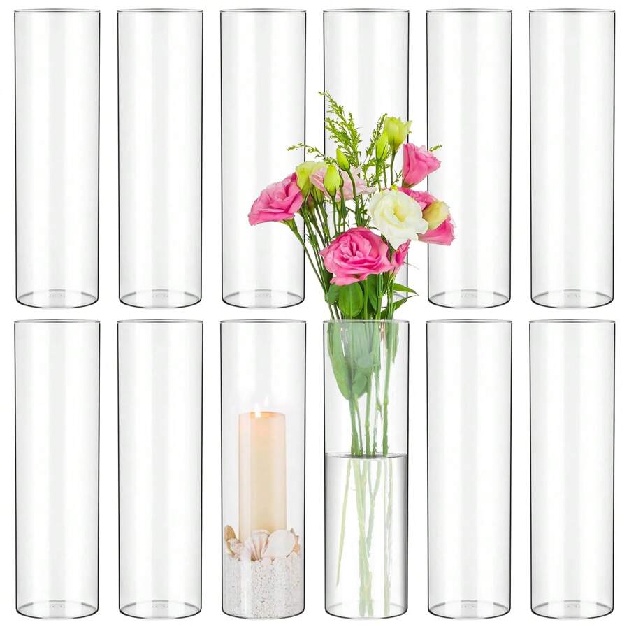 YMHPRIDE 12 Pack Glass Cylinder Vases For Centerpieces,Wedding Flower Vase Centerpieces For Tables,8 Inch Glass Cylinder Vase For Flowers Decor, Table Shelf, Floating Candle And Home Decor - Clear - View 1
