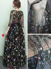 3D Embroidered Floral Pattern Tulle Fabric, Lace Fabric For DIY Dress Making And Crafts Making - Black - View 6