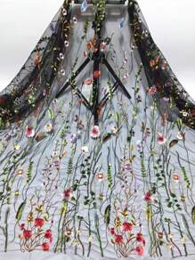 3D Embroidered Floral Pattern Tulle Fabric, Lace Fabric For DIY Dress Making And Crafts Making - Black - View 2