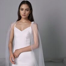 Capa/Chal elegante y ligero de color blanco para mujer, nueva capa nupcial de longitud hasta el suelo con dobladillo de cristal falso para otoño