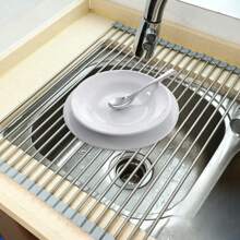 1 件装厨房水槽沥水架硅胶可折叠碗碟收纳架水槽沥水垫和干燥垫