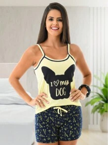 Pijama feminino Conjunto Short e Blusa Confortável Baby Doll Verão Blogueira