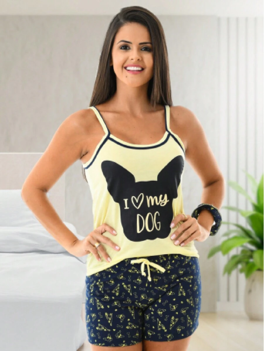 Pijama feminino Conjunto Short e Blusa Confortável Baby Doll Verão Blogueira