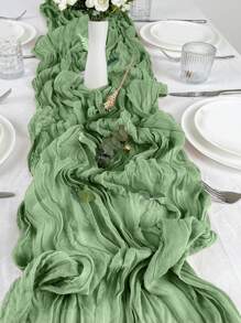 5pcs 90*180cm Green Pleated Table Runner Perfect For Wedding Birthday Babe Shower Party Room Table Decoration, Wedding Anniversary And Banquets Party Supplies, Gauze Table Cover Table Runner Back To School Valentine Day