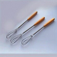 1/3 件，带实木手柄的搅拌器，厨房迷你不锈钢打蛋器，牛奶搅拌器丝搅拌器，用于混合、搅拌、搅打或搅拌 - 銀色 - 查看 5