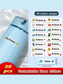 Customized Transparent Cartoon Name Stickers For Children, Waterproof And Fade-Resistant Transparent Stickers, Suitable For Water Bottles, Books, Pencil Cases, Pencils, And Other School Supplies, Available In Sets Of 30/40/50/60/80/90/100/120/150/180 Pieces. Back To School,Multi-Functional,Ornamental,Letter,Stylish,Modern,Colorful,Cute,Adorable,Casual,Custom,Personalised,Unique,Customized,Ideal Gifts For Him,Ideal Gifts For Her,Multi-Functional,Ornamental,Letter,Stylish,Modern,Colorful,Cute,Adorable,Casual,Custom,Personalised,Unique,Customized,Ideal Gifts For Him,Ideal Gifts For Her - Multicolor - View 3