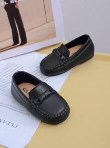 2024 年春秋新款幼儿女孩男孩软底蝴蝶结乐福鞋，防滑学步鞋，公主鞋，一脚蹬舒适百搭休闲鞋 - 黑色 - 查看 1