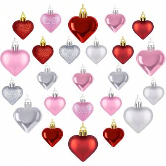 12 Valentine's Day Heart-Shaped Decorations, Classic Red And Silver Heart-Shaped Hanging Wedding Decorations, 3 Sizes Of Heart-Shaped Decorations, Outdoor Wedding Party Love Hanging Decorations