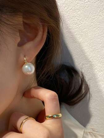 BALMORA 1 对 S925 银复古珍珠耳环，优雅简约镀金耳钉，适合女士，周年纪念、圣诞节礼物