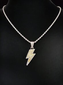 1 件男士时尚创意闪电形吊坠项链，朋克风格项链适合派对或日常佩戴，2 种链条款式可选 - 銀色 - 查看 4