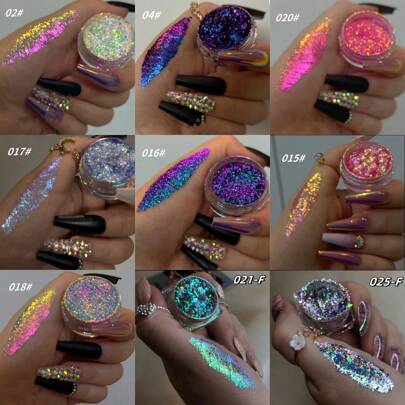 0.5g/件全息闪光指甲亮粉，时尚美甲 DIY 装饰，适合初学者和美甲沙龙